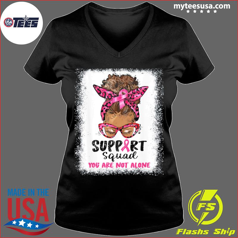 Support Squad Afro African Hair Pink Breast Cancer Awareness T-Shirt Ladies V-neck
