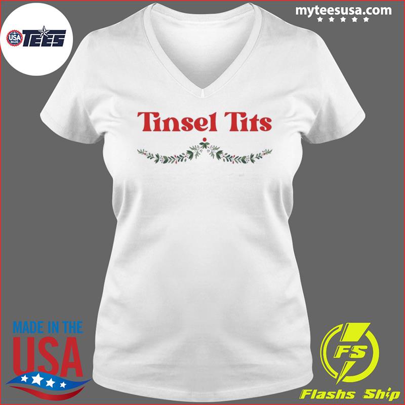 Tinsel Tits Christmas Tee s Ladies V-neck