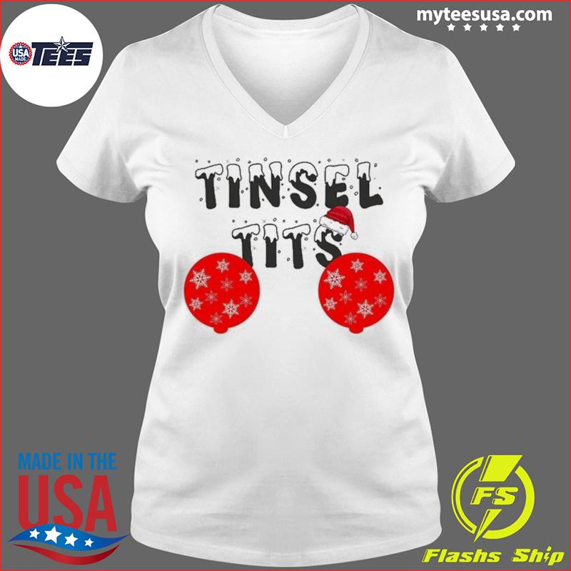 Tinsel Tits Merry Christmas Tee Shirt Ladies V-neck