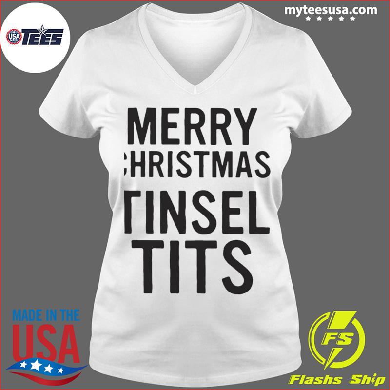 Merry Christmas Tinsel Tits Tee Shirt Ladies V-neck