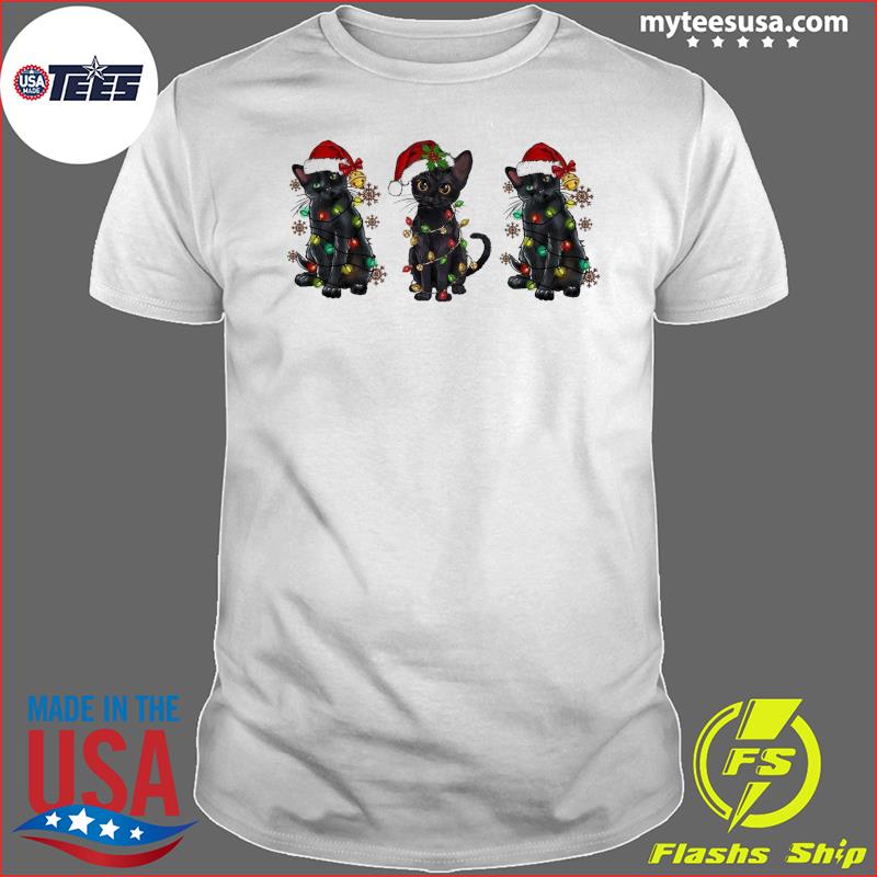 Santa Black Cats Light Christmas Shirt