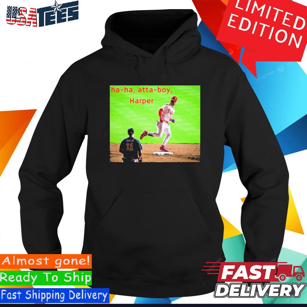 Bryce Harper epically stares down Orlando Arcia ha ha atta boy harper shirt,  hoodie, sweater, long sleeve and tank top