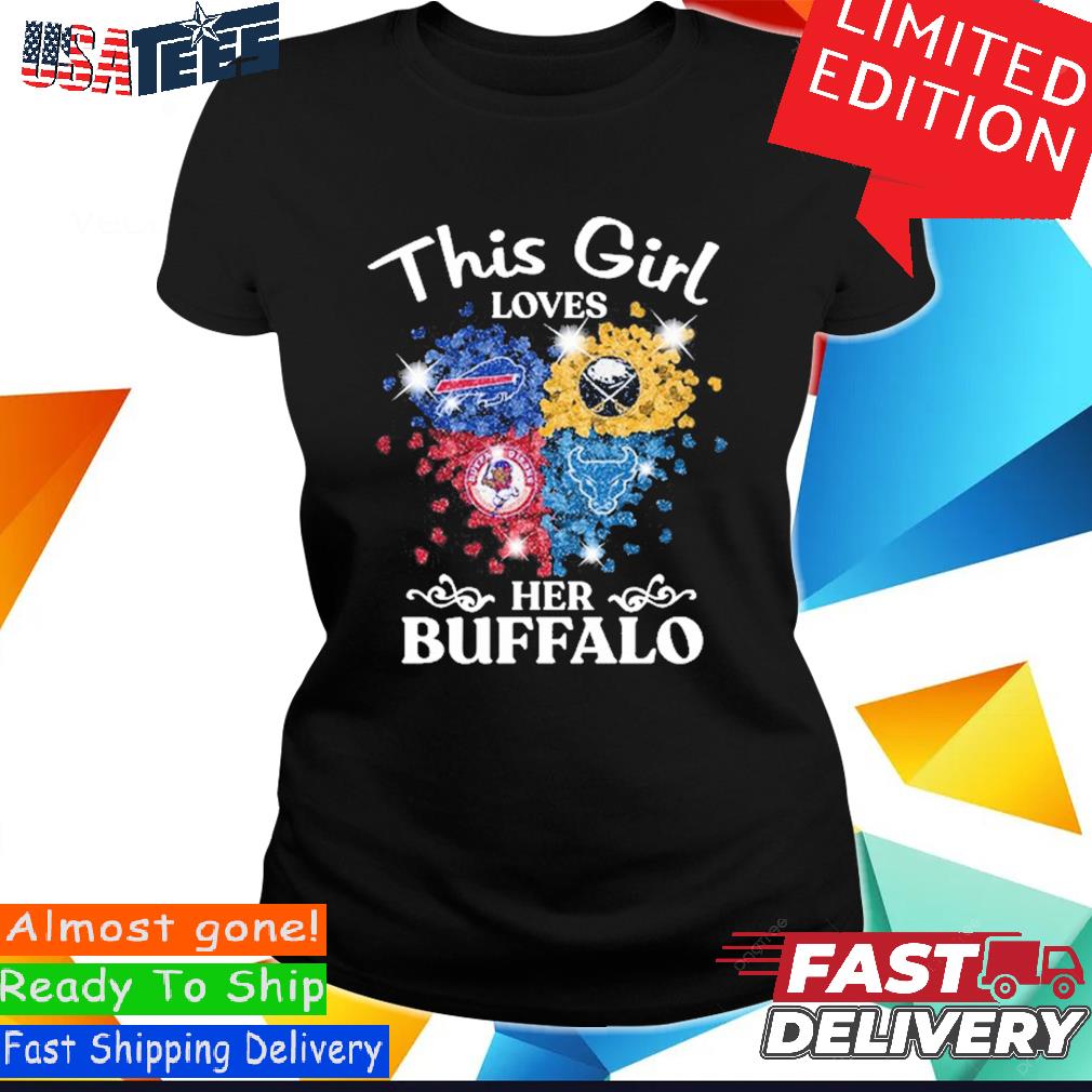 Girls Buffalo Bills Heart With Rainbow Colors Shirt