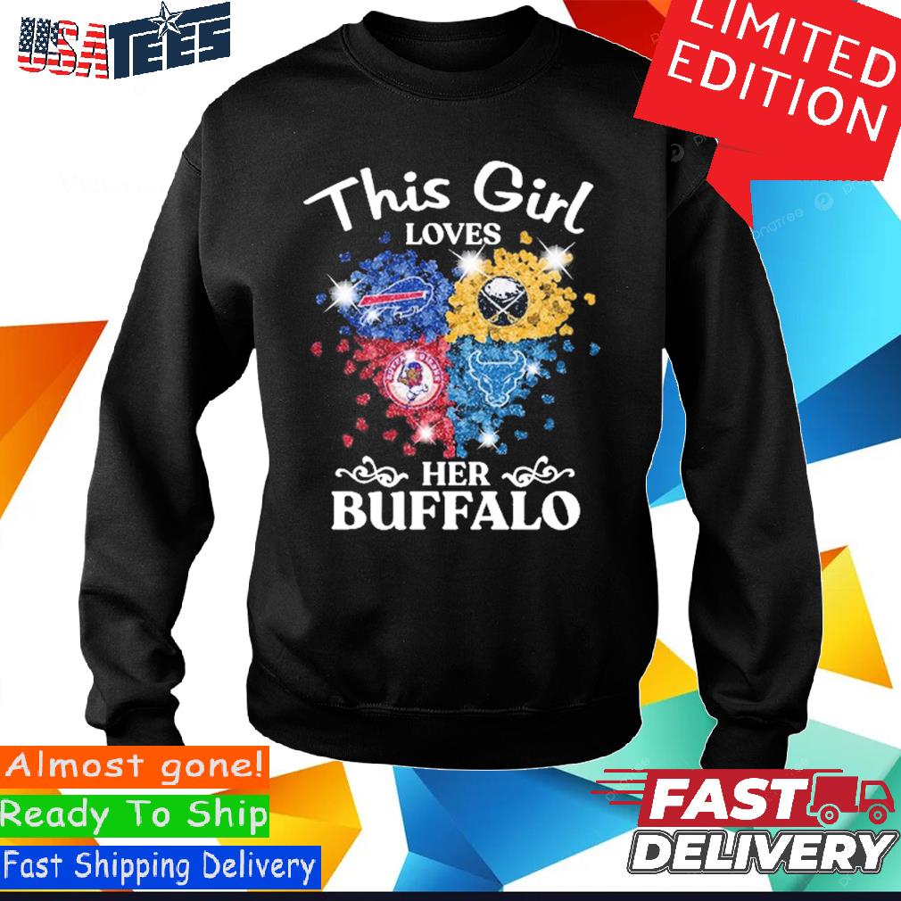 Girls Buffalo Bills Heart With Rainbow Colors Shirt