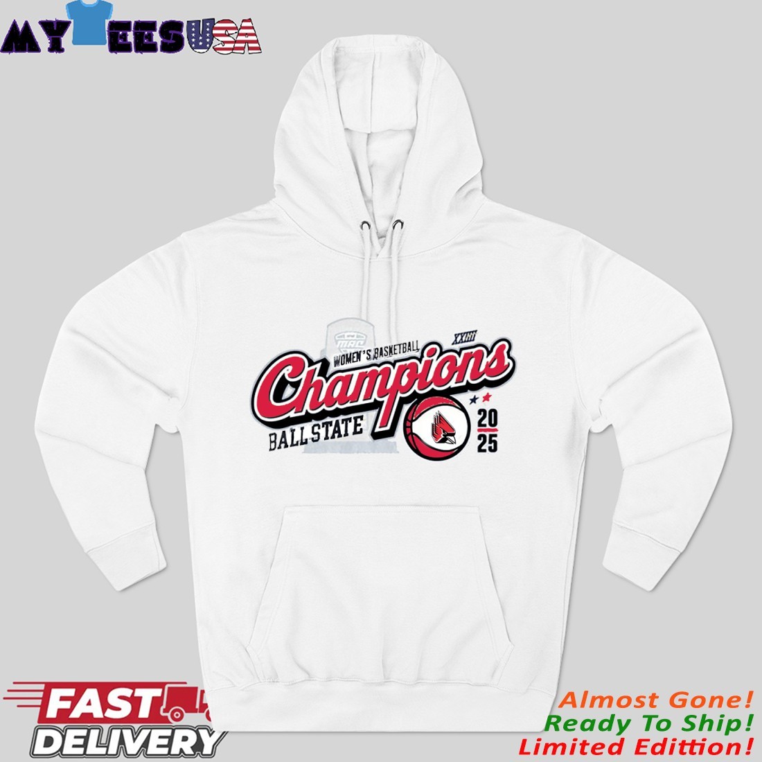 Ball State Women's Basketball 2025 MAC Champions Locker Room Hoodie