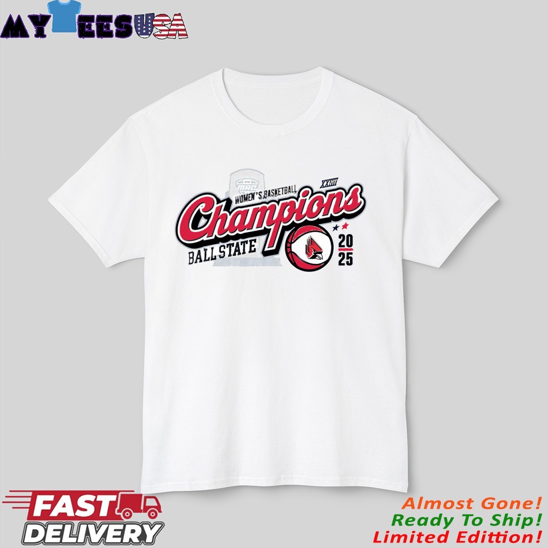 Ball State Women's Basketball 2025 MAC Champions Locker Room T-Shirt