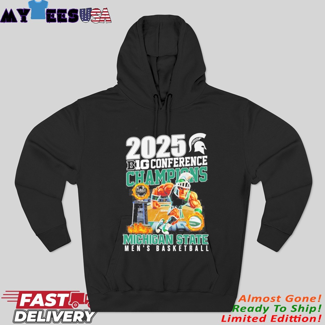 Official 2025 Big Ten Conference Champions Michigan State Men's Basketball Mascot Hoodie