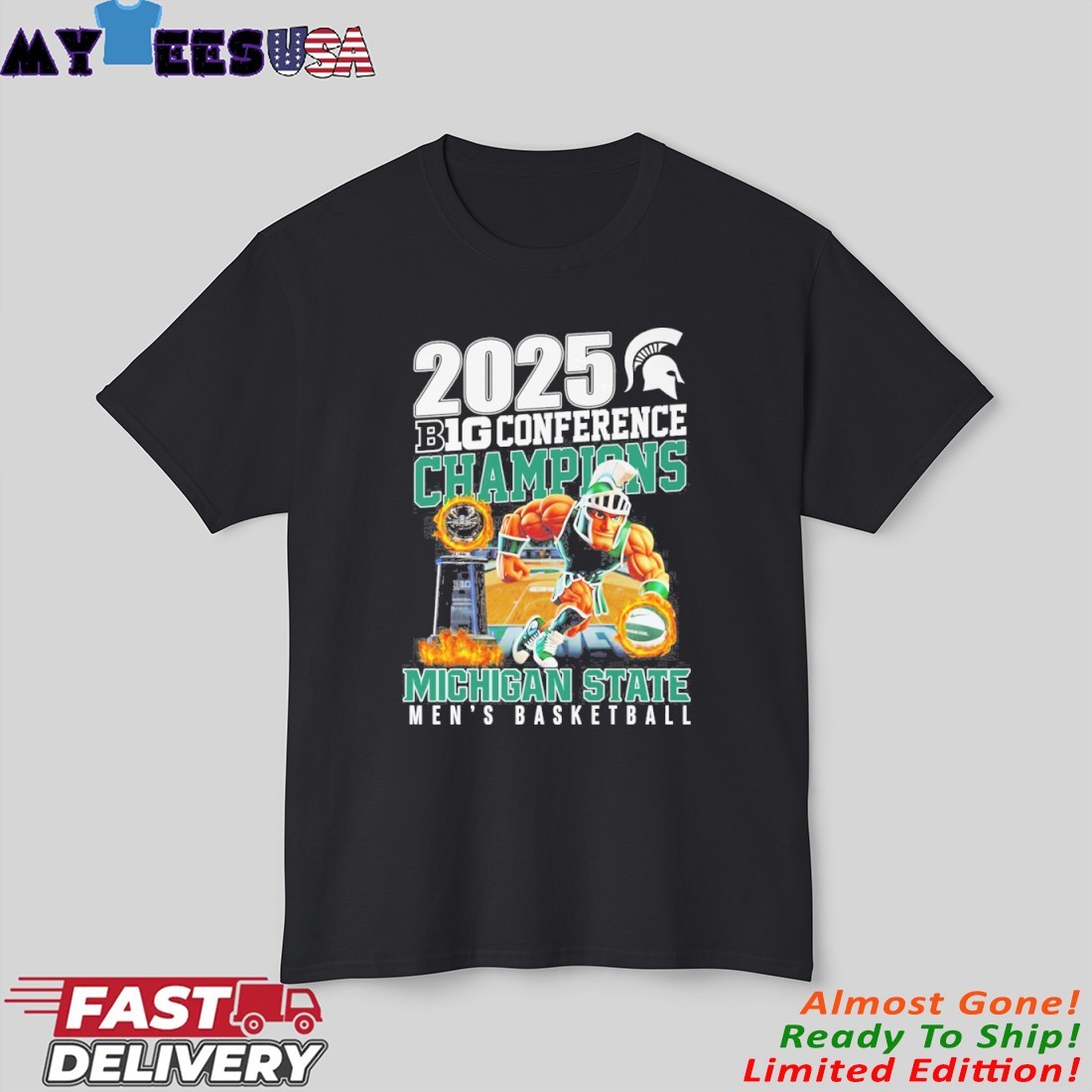 Official 2025 Big Ten Conference Champions Michigan State Men's Basketball Mascot Shirt