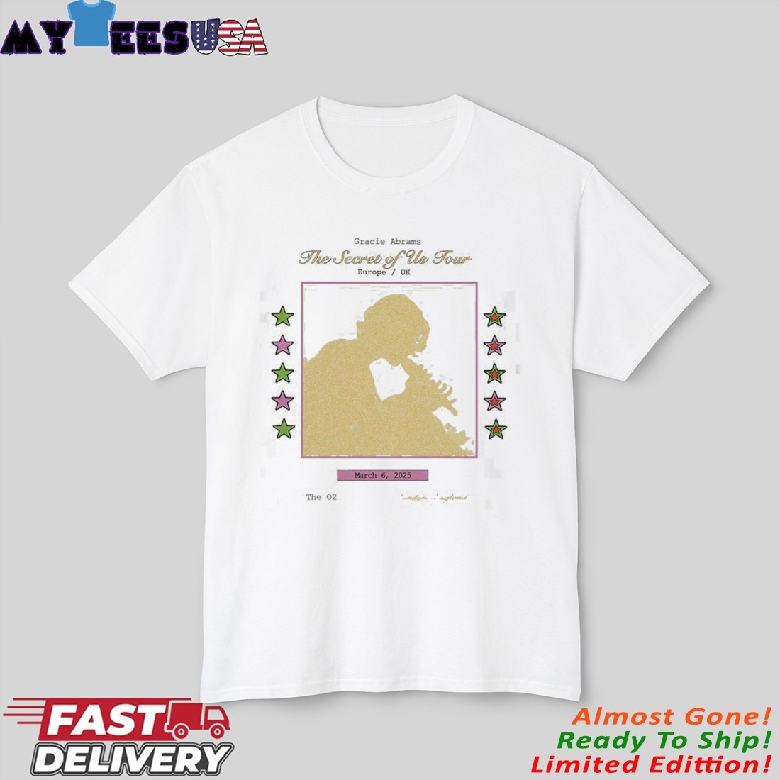 Official Gracie Abrams The Secret Of Us Tour Europe UK In London England On March 6th 2025 shirt