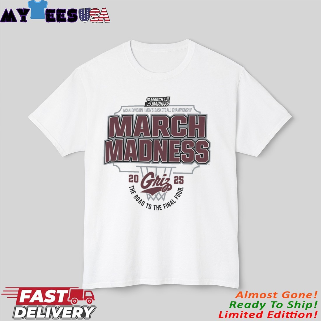 Official Montana Grizzlies Men's Basketball March Madness The Road to The Final Four 2025 Shirt