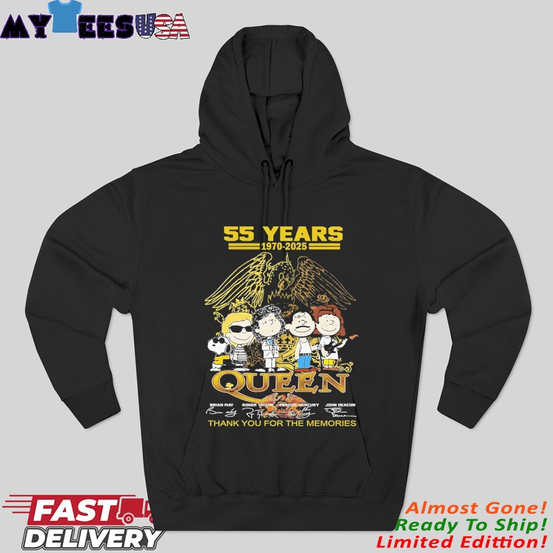 Official The Peanuts X 55 Years 1970-2025 Queen Thank You For The Memories Signatures Hoodie