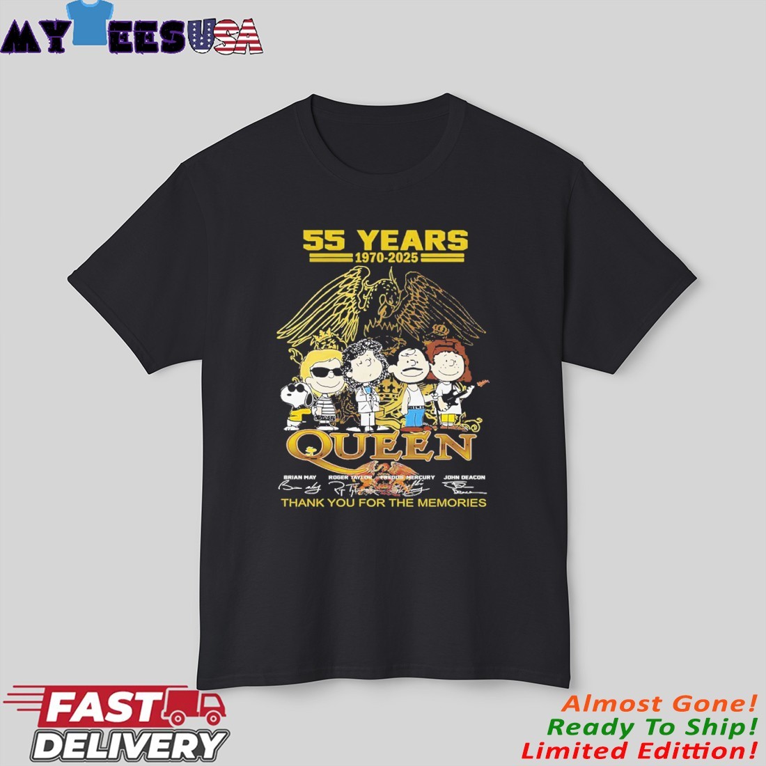 Official The Peanuts X 55 Years 1970-2025 Queen Thank You For The Memories Signatures Shirt