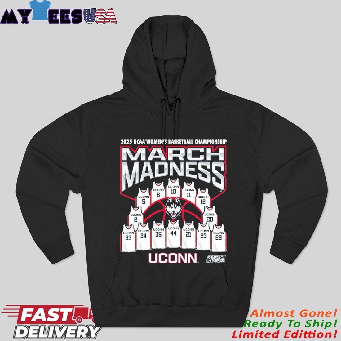 UConn Huskies Women's Basketball 2025 NCAA Tournament March Madness Jersey Hoodie