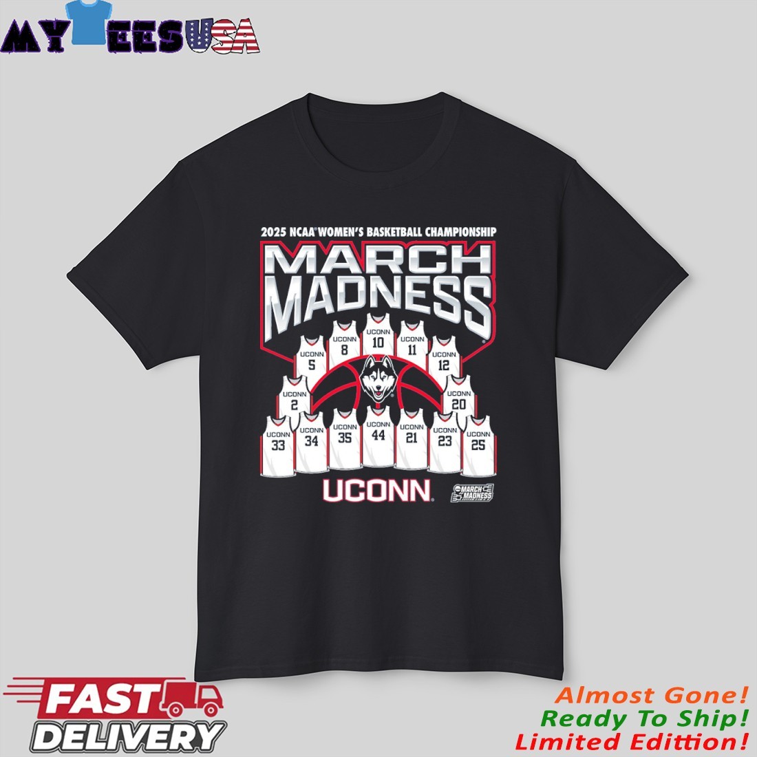 UConn Huskies Women's Basketball 2025 NCAA Tournament March Madness Jersey Shirt