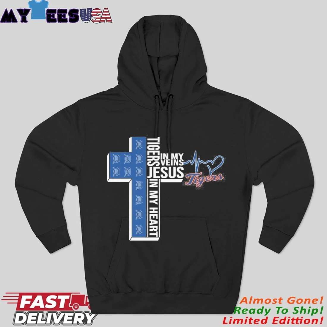 Detroit Tigers Cross In My Veins Jesus In My Heart Hoodie