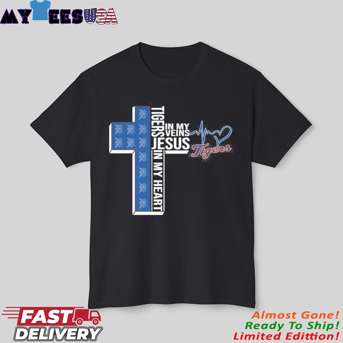 Detroit Tigers Cross In My Veins Jesus In My Heart Shirt
