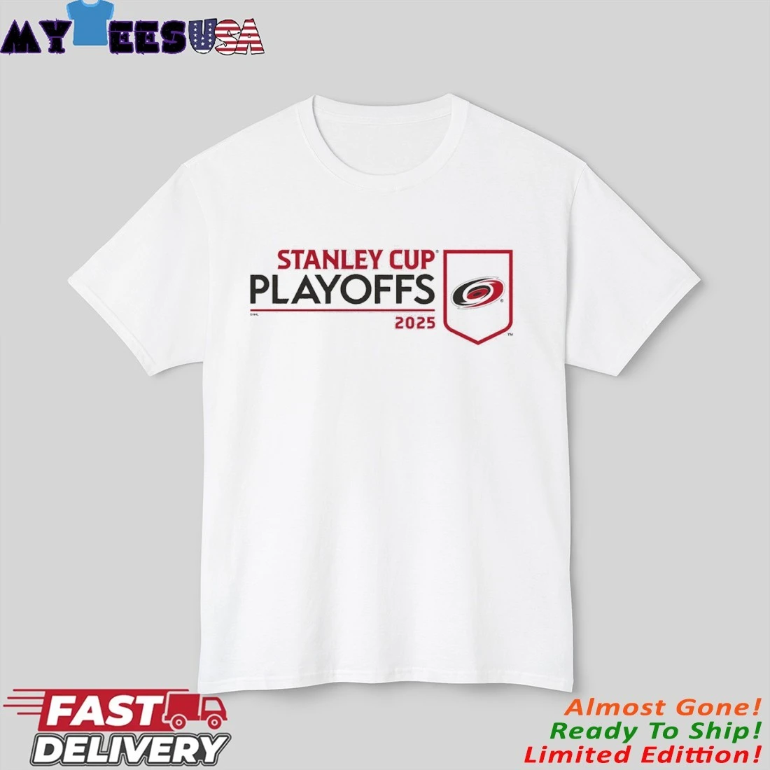 Official Carolina Hurricanes 2025 NHL Stanley Cup Playoffs Logo T-Shirt