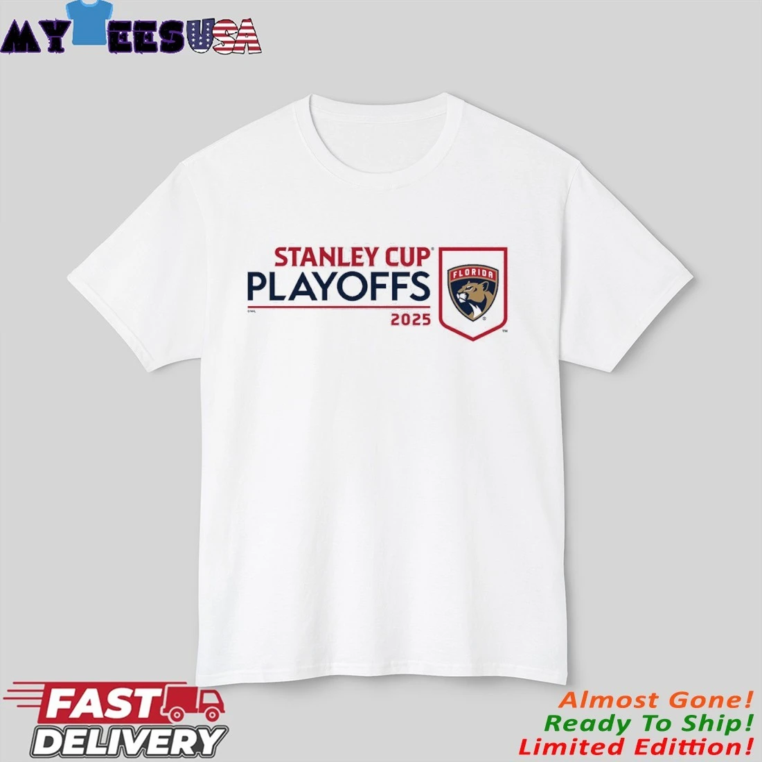 Official Florida Panthers 2025 NHL Stanley Cup Playoffs Logo T-Shirt