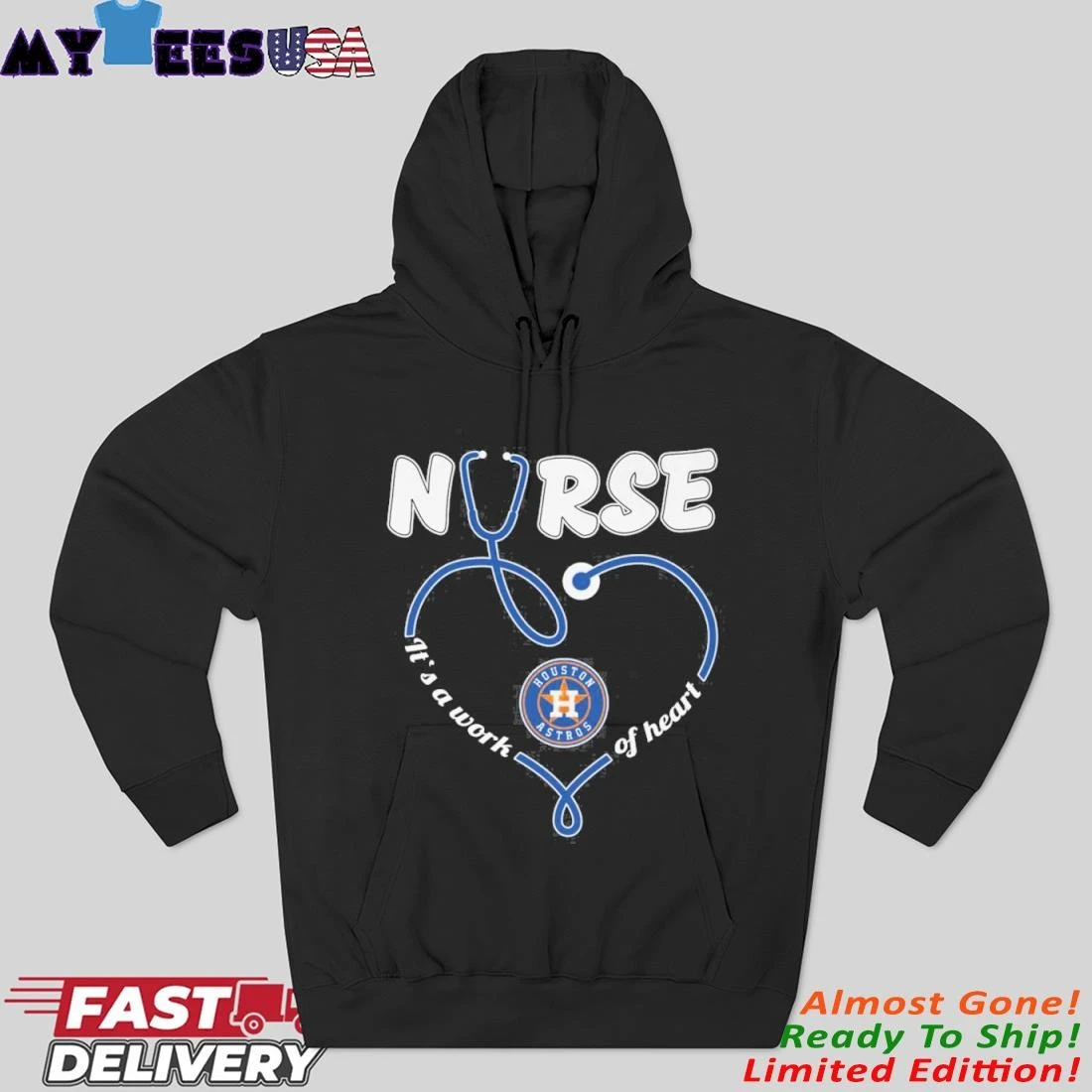 Official Stethoscope Nurse X Houston Astros It's A Work Of Heart Hoodie
