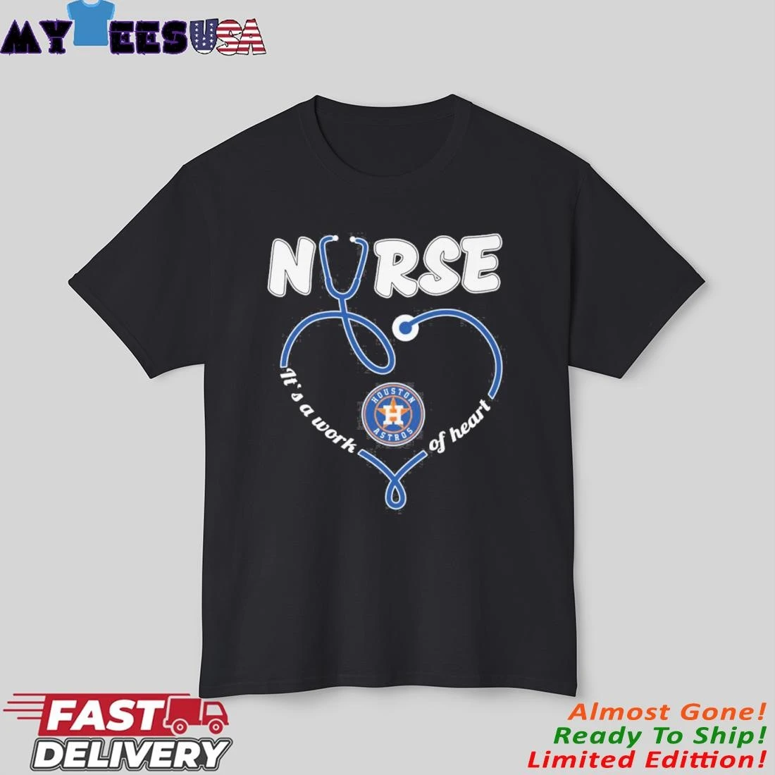Official Stethoscope Nurse X Houston Astros It's A Work Of Heart Shirt