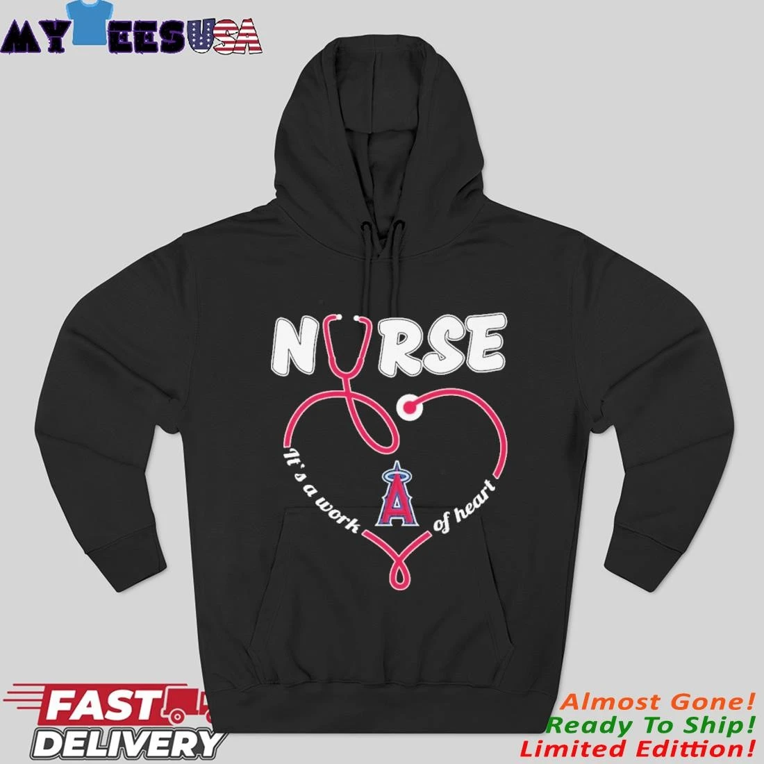Official Stethoscope Nurse X Los Angeles Angels It's A Work Of Heart Hoodie