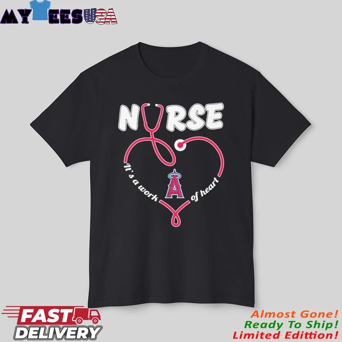 Official Stethoscope Nurse X Los Angeles Angels It's A Work Of Heart Shirt