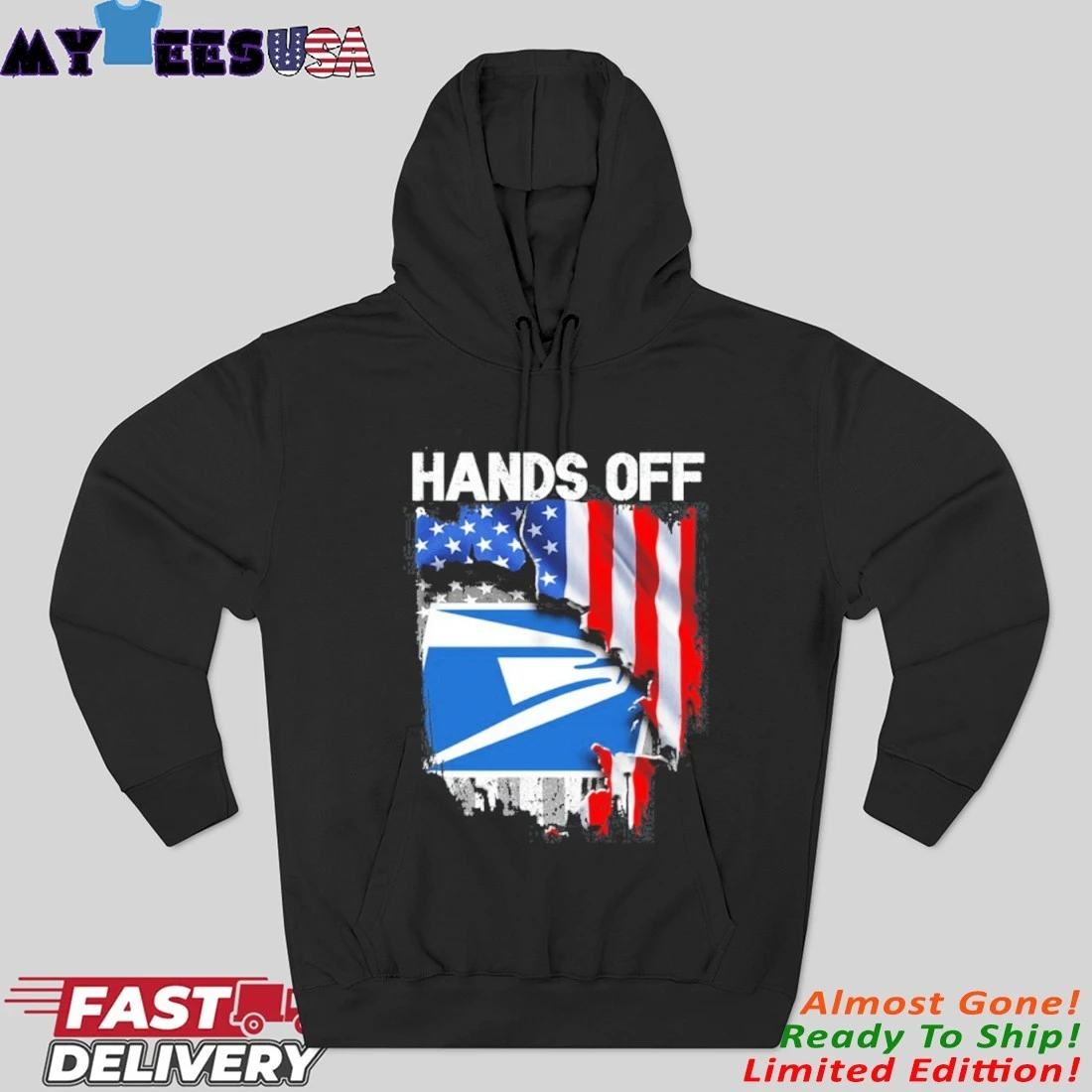 Official USPS Hands Off Flag American Hoodie