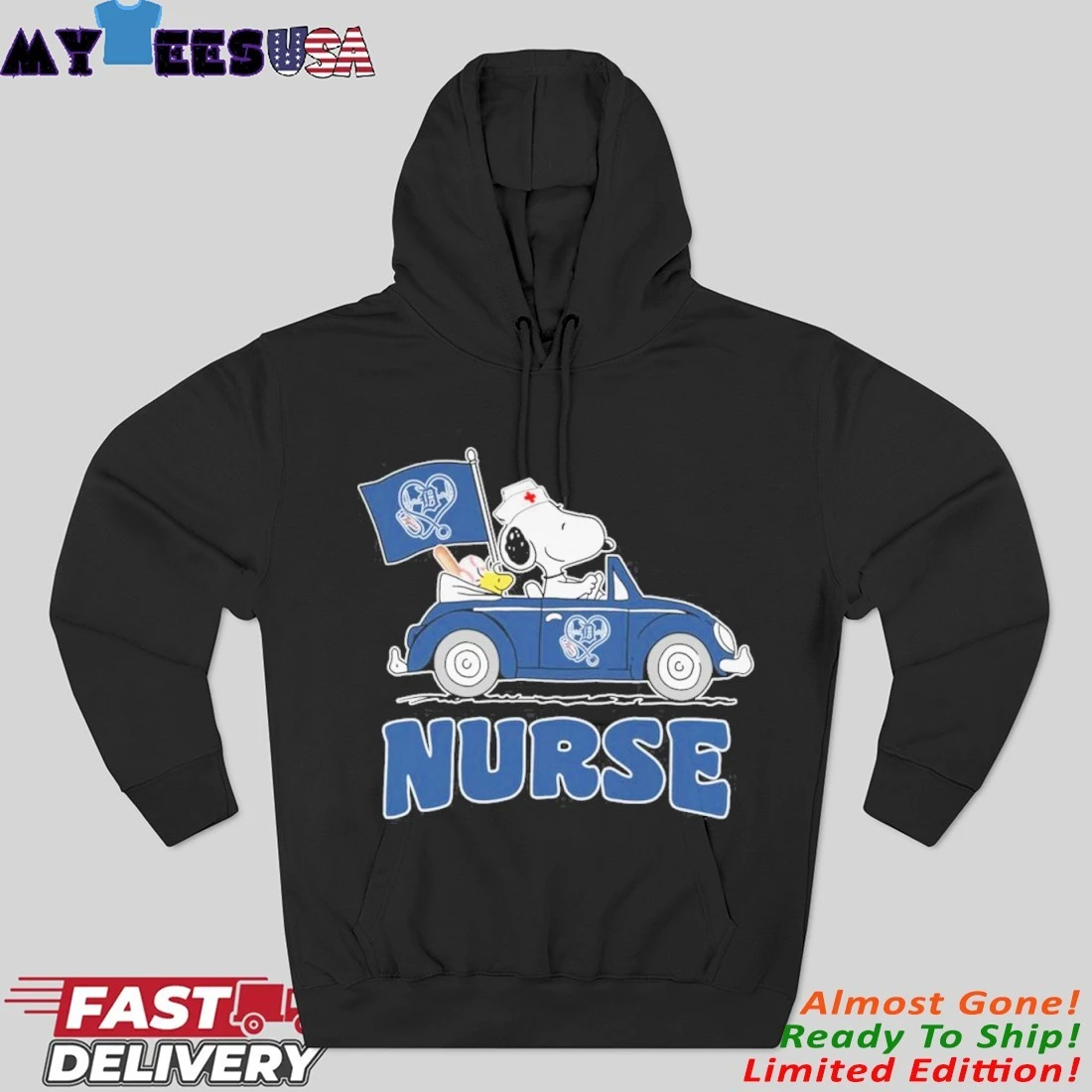Snoopy And Woodstock Drive Car Nurse Heartbeat X Detroit Tigers Hoodie