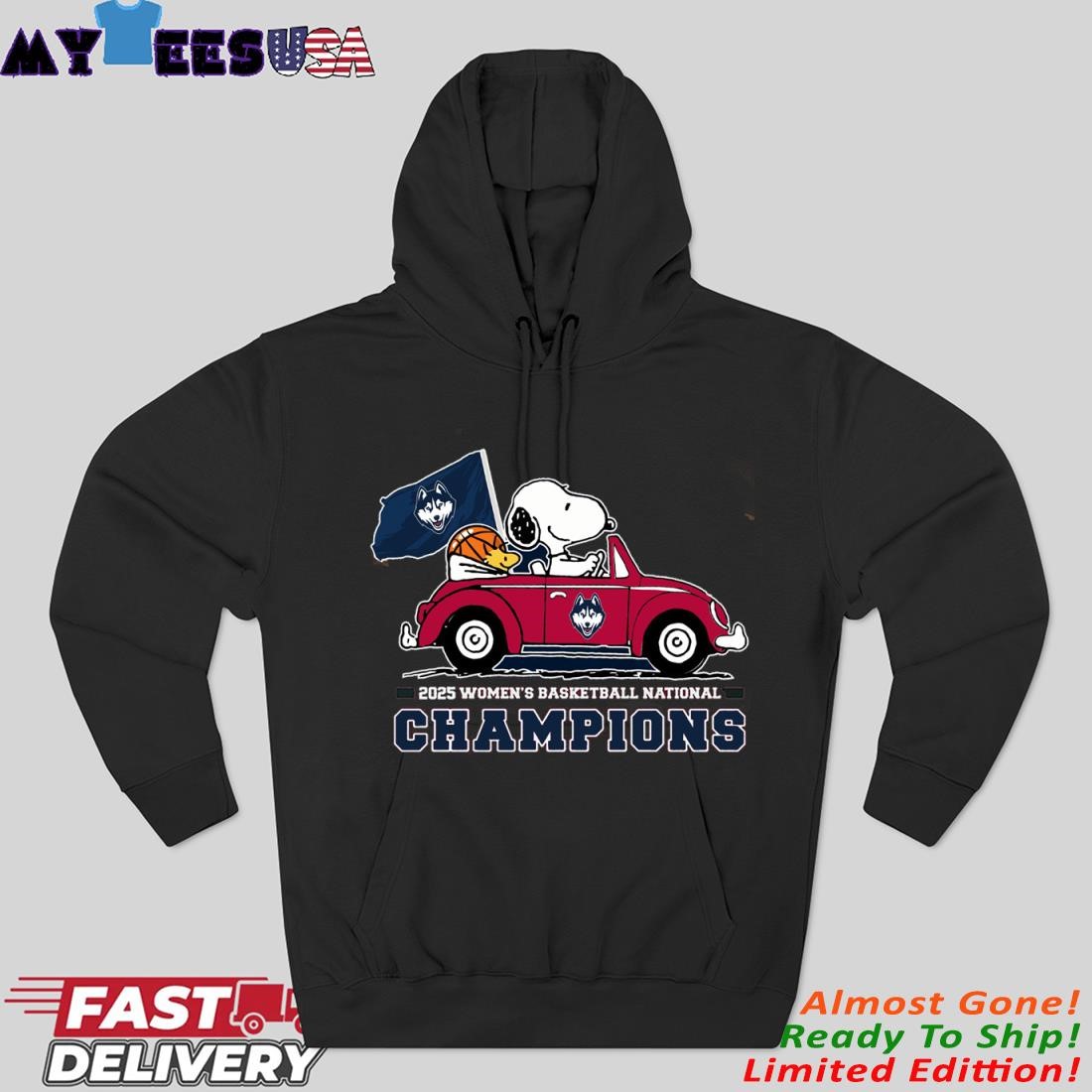 Snoopy And Woodstock X Uconn Huskies 2025 NCAA Women's Basketball National Champions Hoodie