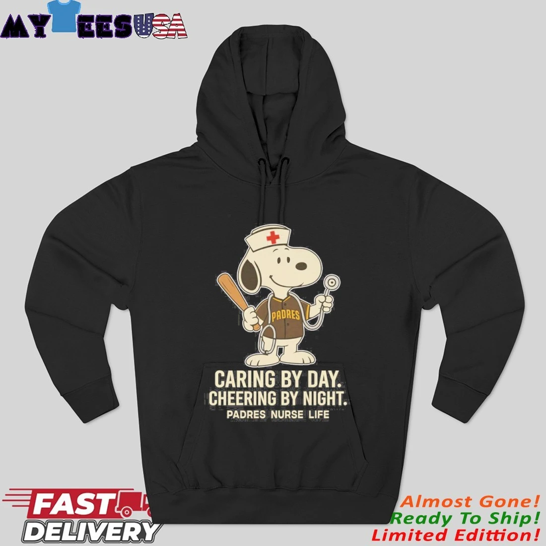 Snoopy Nurse X San Diego Padres Caring By Day Cheering By Night Hoodie