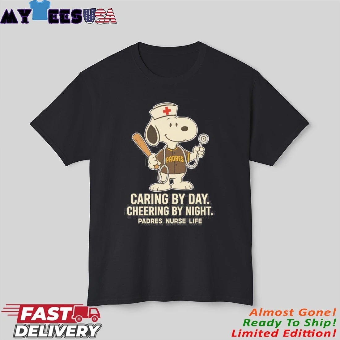 Snoopy Nurse X San Diego Padres Caring By Day Cheering By Night Shirt