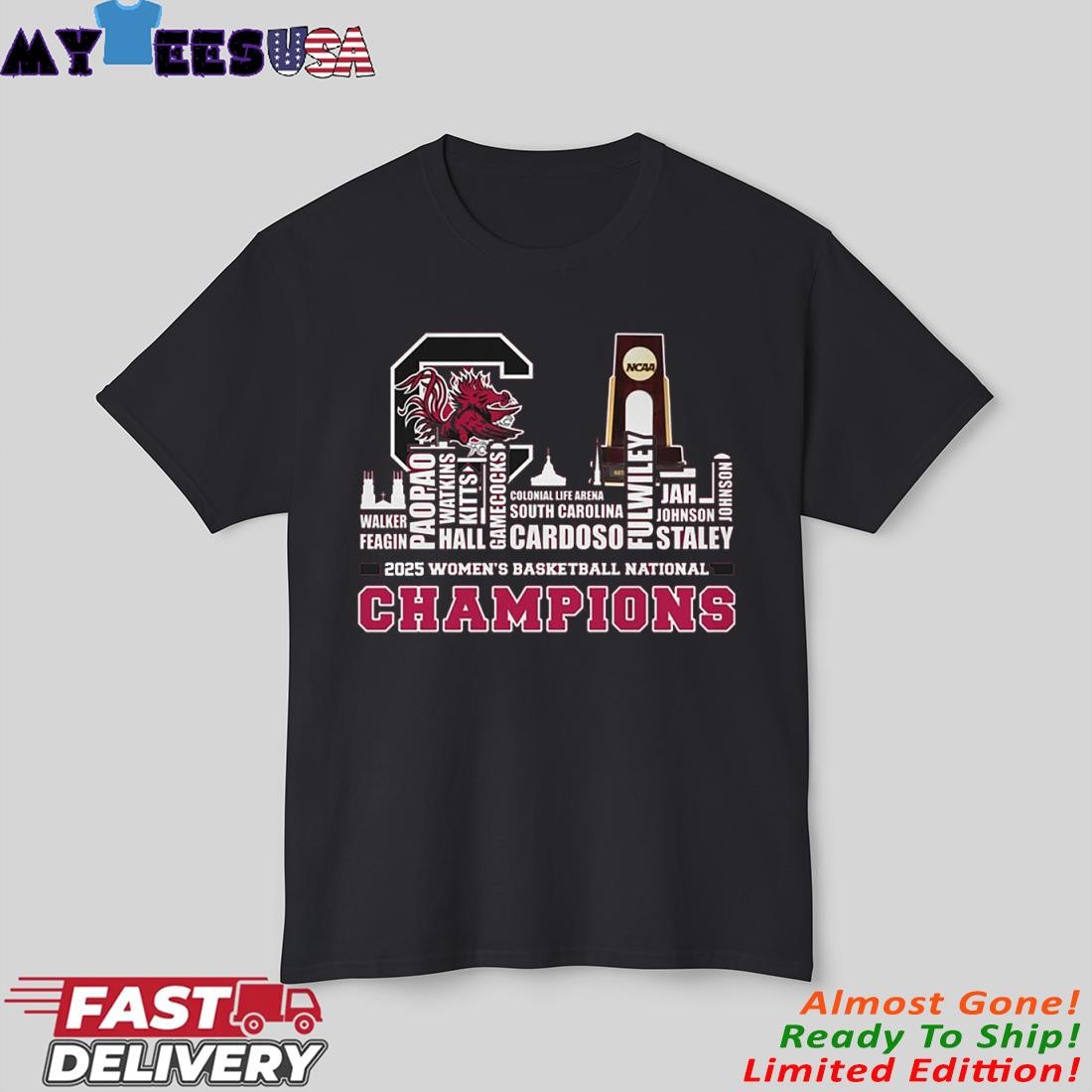 South Carolina Gamecocks Skyline Players Name 2025 NCAA Women's Basketball National Champions T-Shirt