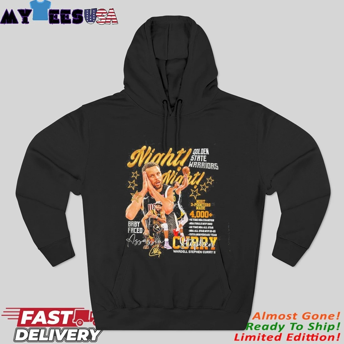 Stephen Curry Night Night Warriors Baby Faced Hoodie