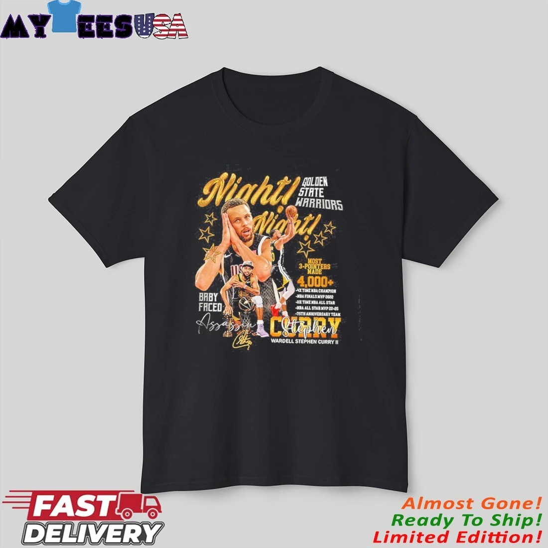 Stephen Curry Night Night Warriors Baby Faced Shirt