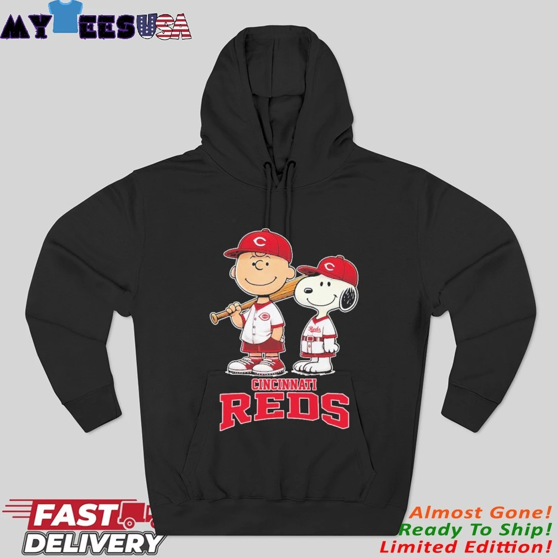 Official Cincinnati Reds X Snoopy and Charlie Brown Play Baseball Hoodie