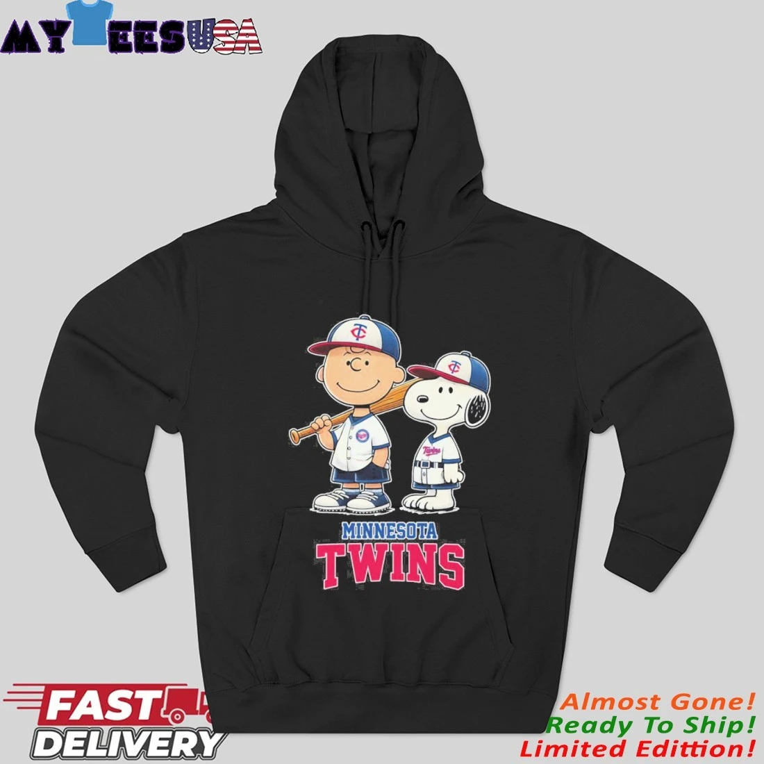 Official Minnesota Twins X Snoopy and Charlie Brown Play Baseball Hoodie