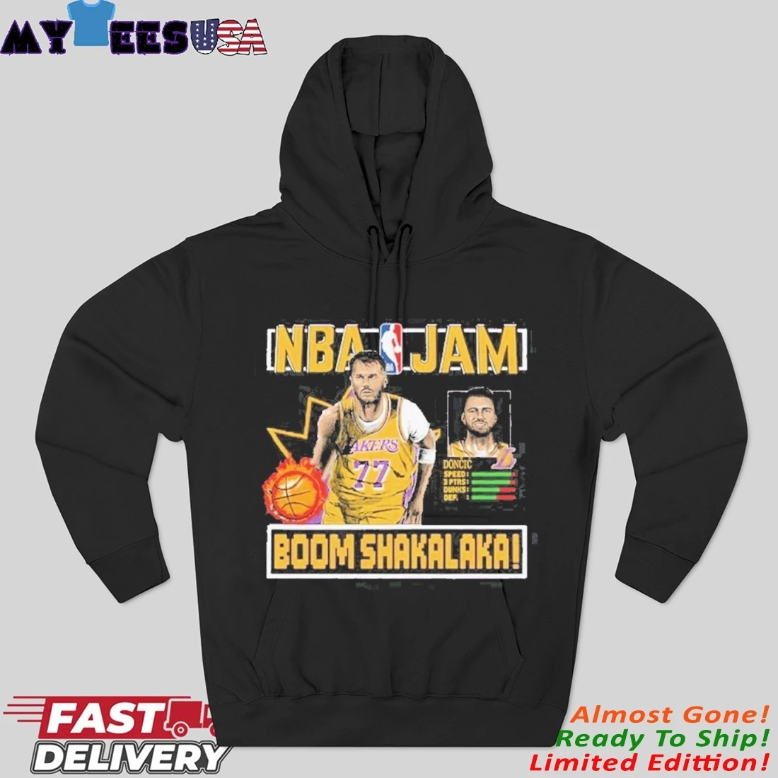 Official NBA Jam Luka Doncic Los Angeles Lakers Boom Shakalaka Hoodie
