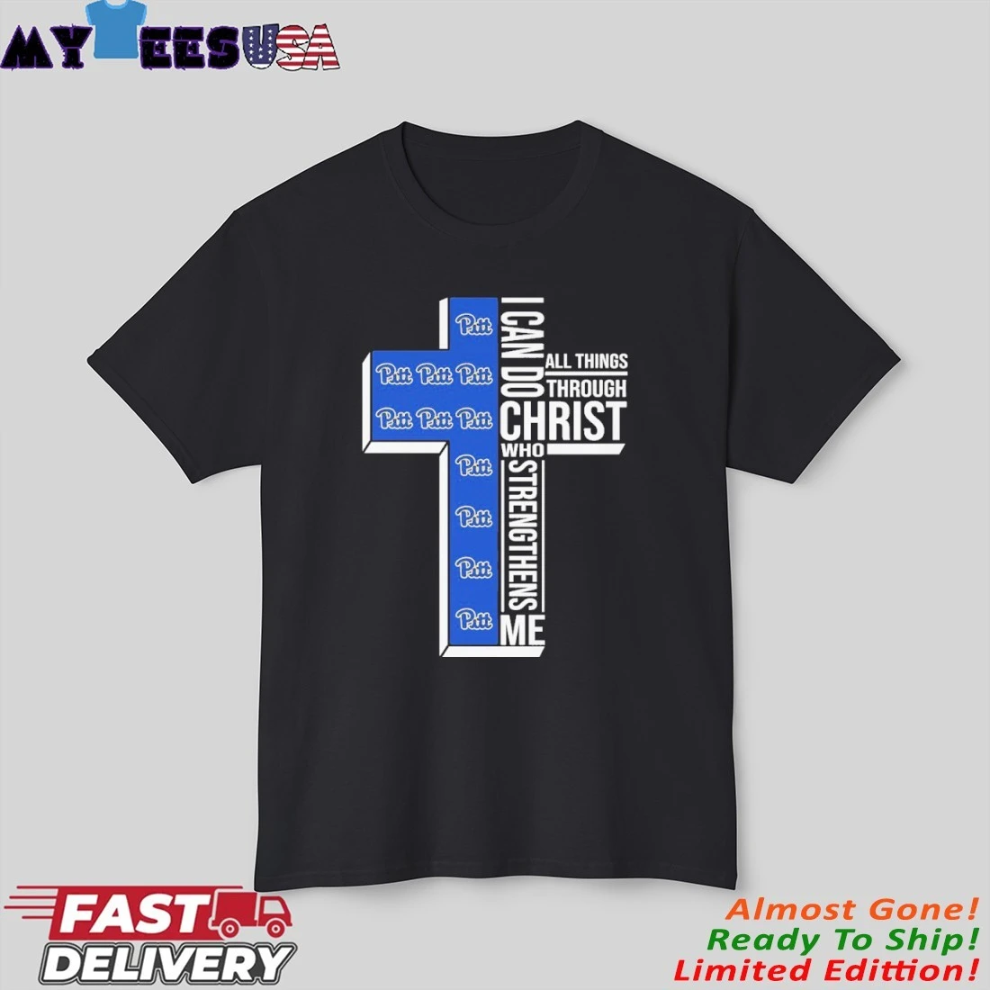 Official Pitt Panthers Logo I Can Do All Things Through Christ Who Strengthens Me Shirt