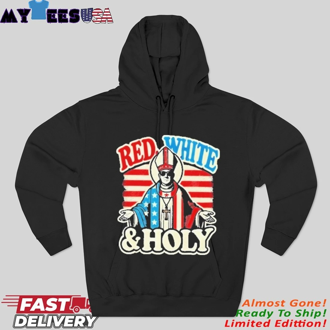 Official Robert Prevost Red White Holly Pope Leo XIV Hoodie