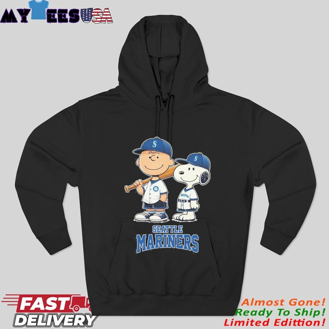 Official Seattle Mariners X Snoopy and Charlie Brown Play Baseball Hoodie