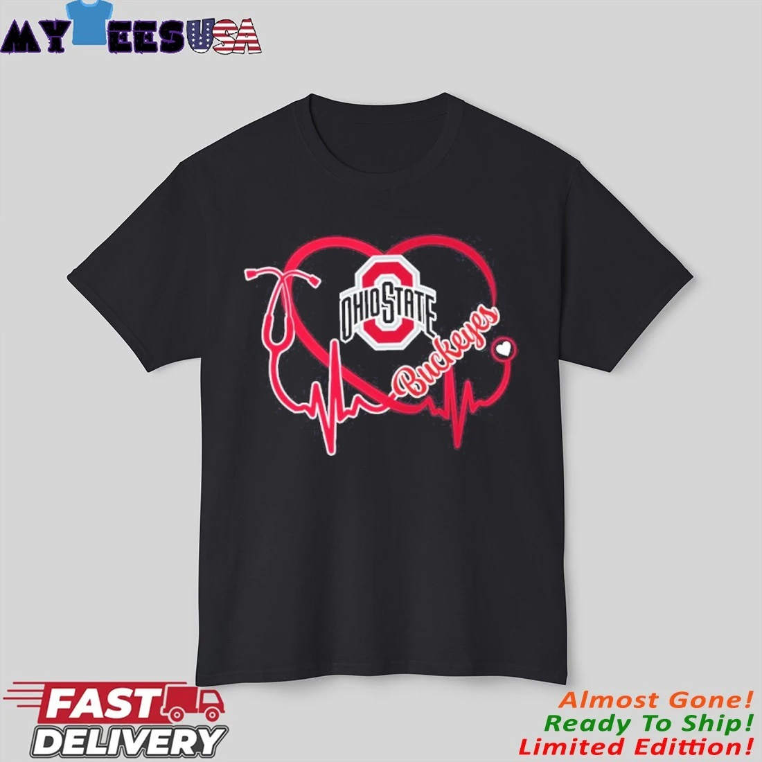 Official Stethoscope Heartbeat Nurse X Ohio State Buckeyes Shirt Official Stethoscope Heartbeat Nurse X Ohio State Buckeyes Shirt