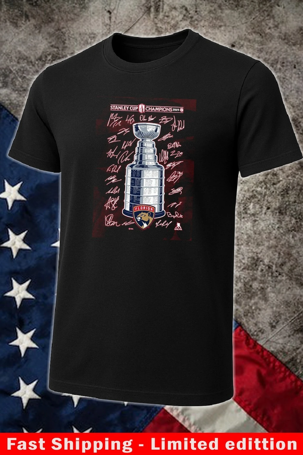 Florida Panthers 2025 Stanley Cup Champions Signature Roster T-Shirt