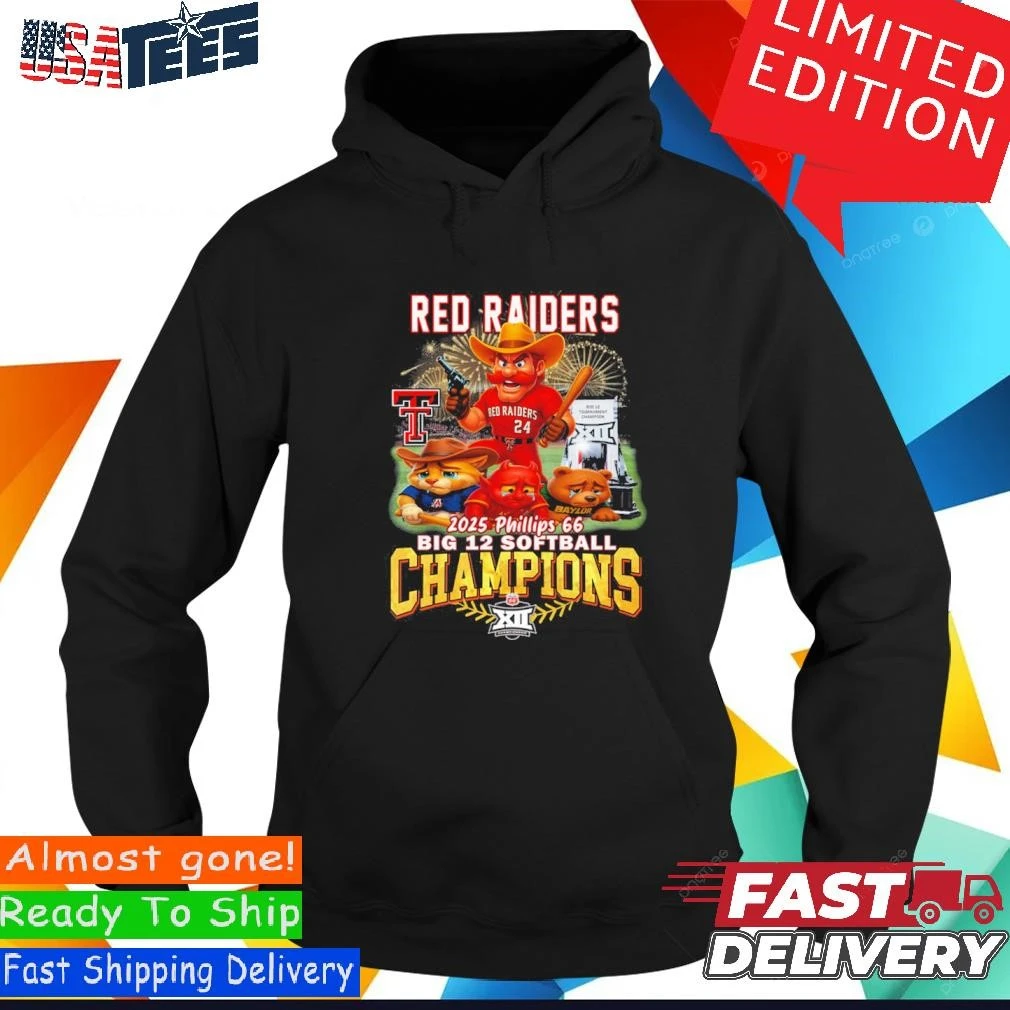 Official Texas Tech Red Raiders Mascot 2025 Big 12 Softball Tournament Champions Hoodie