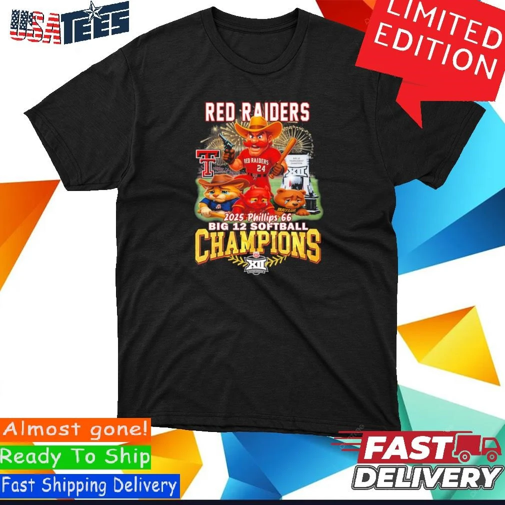 Official Texas Tech Red Raiders Mascot 2025 Big 12 Softball Tournament Champions Shirt