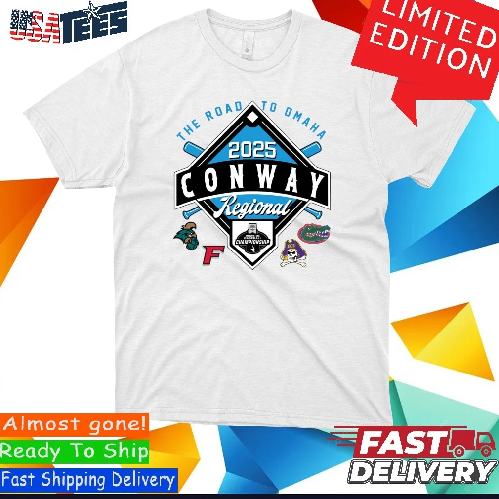 The Road To Omaha Conway Regional 4-Teams 2025 NCAA DI Baseball Shirt