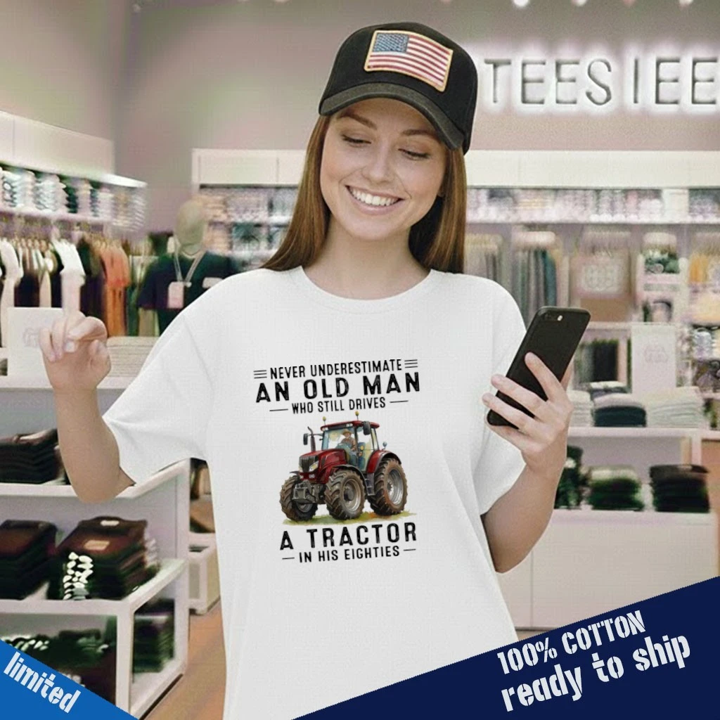 Never Underestimate An Old Man Drives Tractor 80s Eighties Ladies Shirt